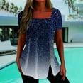 thumbnail image 2 of Dyegold Summer Tops for Women 2023, Womens Summer Dressy Casual Tops Square Neck Side Split Button Blouse Loose Flowy Ombre Floral Print Tunic Henley Shirt, 2 of 5