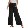 thumbnail image 1 of Pantalones casuales de pierna recta para mujer: bolsillos laterales, mezcla de lino, para todas las estaciones, vacaciones/uso diario, cintura elástica, fácil cuidado., 1 of 6
