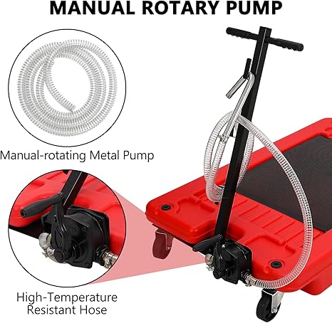 Oil Drain Pan with Pump 18 Gallon Oil Drain Tank, 82L Foldable T-Handle Low Profile Oil Drain Pan with 7.5ft Hose for Under Car, SUV, Truck Oil Changing