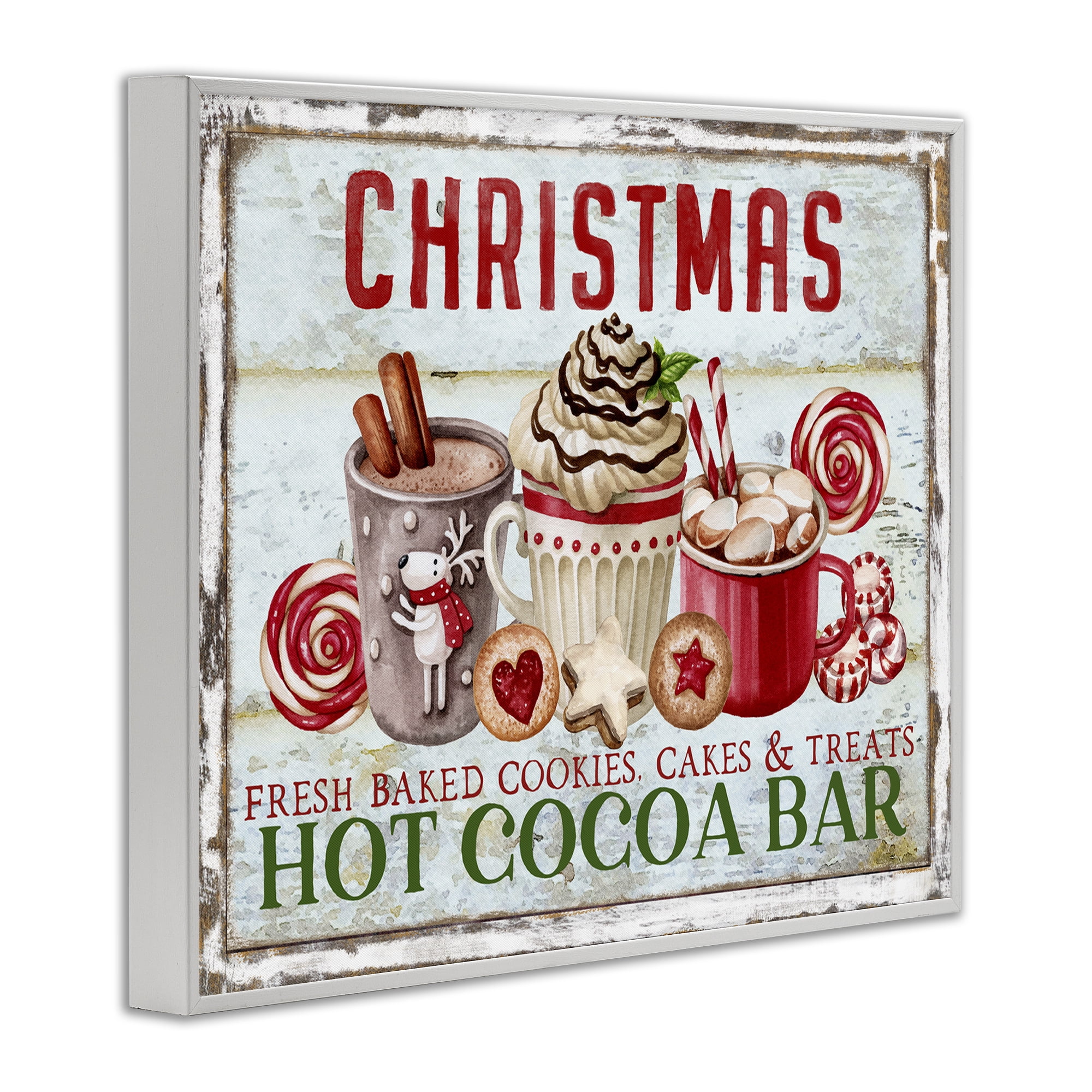 Stupell Industries Festive Hot Chocolate Holiday Painting White Framed Art Prints Wall Art, 30 x 24
