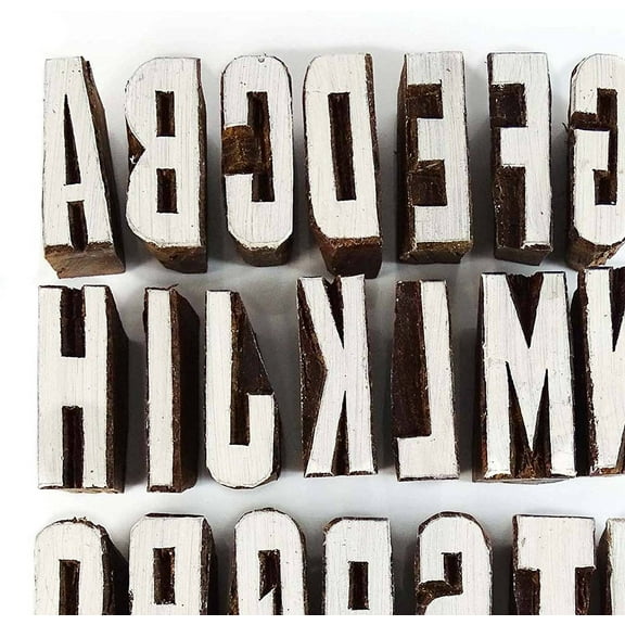 Hand Carved Alphabet Text Stamp Printing Block Wooden Textile Stamp Block Print