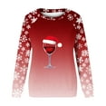 thumbnail image 3 of Oplxuo Women's Christmas Holiday Sweatshirt Plaid Splicing Long Sleeve Shirt Xmas Santa Hat Graphic Blouse Tshirt Tops, 3 of 4