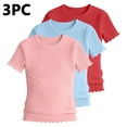 thumbnail image 4 of KyCheLot 3 Pack Ribbed Knit Tops for Girls Crew Neck Solid Color Short Sleeve T-Shirts Trendy Ruffle Trim T-Shirts, 4 of 5