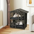 thumbnail image 2 of Gymax Outdoor Rattan Cat House 2-Tier Wicker Windows Removable Cushions Large Entrance, 2 of 10