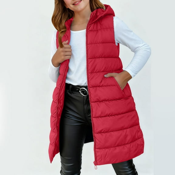 XXWXYD Kids Puffer Vest Quilted Sleeveless Jacket Thermal Winter Coat for Girls & Boys Hooded Zip Up Button Down Warm Outerwear Fall Clothing