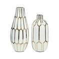 thumbnail image 1 of Signature Design by Ashley Mohsen Honeycomb Ceramic 2 Piece Bottle Neck Vase Set, White & Gold, 1 of 4