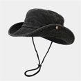thumbnail image 4 of Sun Hats for Men Women Outdoor Travel Fishing Mountaineering UV Protection Wide Brim Boonie Hat Safari Cap Distressed Denim Style Adjustable Chin Strap for Adults Everyday Casual Apparel Gear, 4 of 5