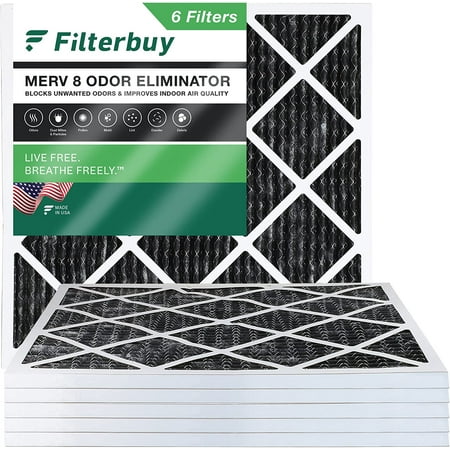 

Filterbuy 20x20x1 MERV 8 Odor Eliminator Pleated HVAC AC Furnace Air Filters with Activated Carbon (6-Pack)