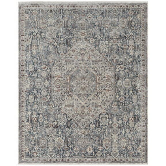 4' X 6' Blue And Ivory Floral Power Loom Stain Resistant Area Rug