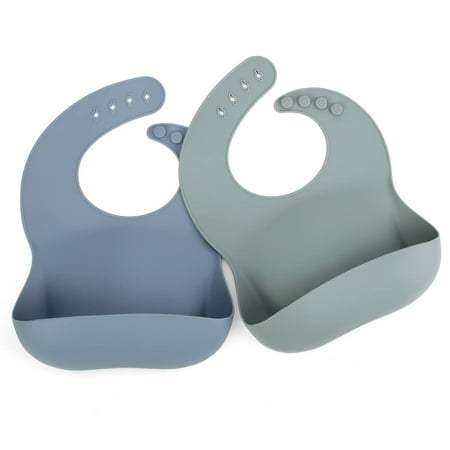 

Silicone Bibs for Babies Waterproof Baby Feeding Bibs with Food Catcher Pocket Adjustable Silicon Bibs for Toddlers (Grayish Blue/Sage)