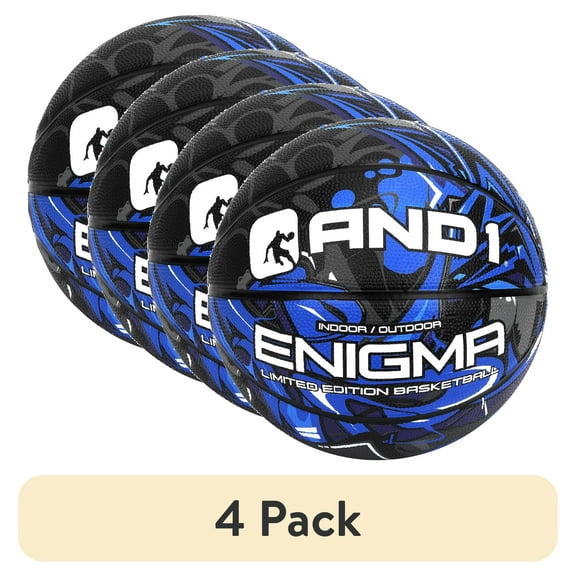 (4 pack) AND1 Enigma Youth Rubber Basketball, Size 5 (27.5 inch) Deep Channel Construction, for Indoor/Outdoor Use