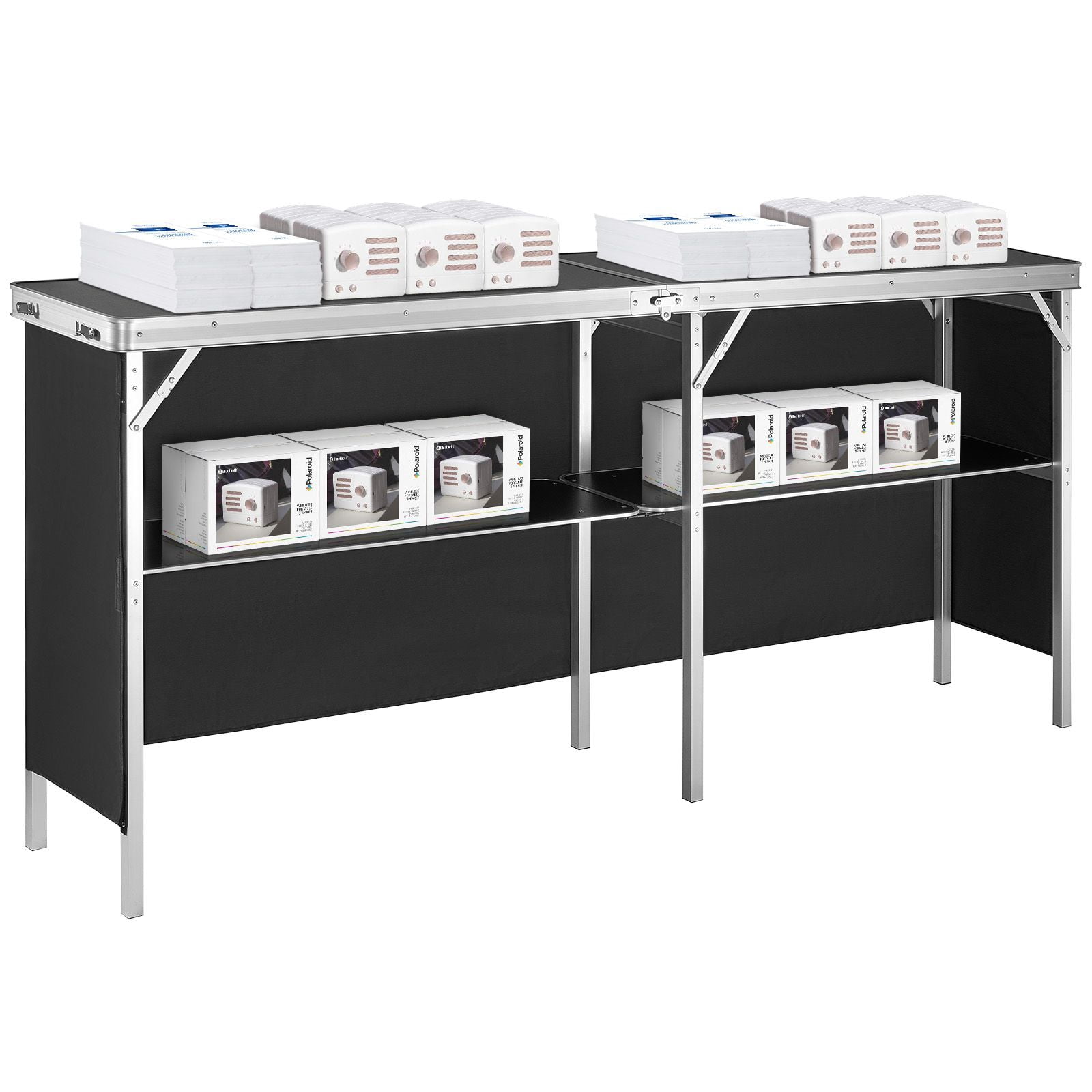 Portable Foldable Trade Show Display Counter, Aluminum Frame Exhibition Podium Table with MDF Boards Polyester Cloth Carrying Bag for Expo Conference Vendor Display