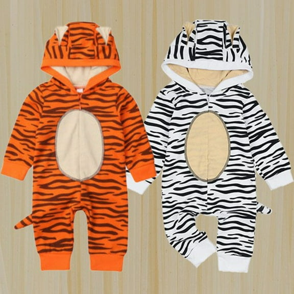 LOVZFMLL Newborn & Toddler Boys Girls Stripe Animal Costume Hooded Romper Halloween Cosplay Jumpsuit for Fall & Winter 1-24 Months