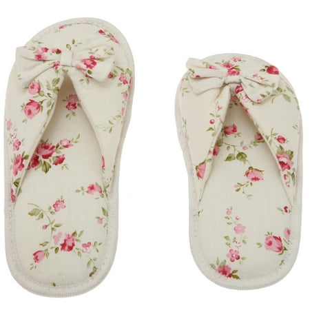 Printed Cotton Women Memory Foam Slippers, Butterfly Tie, Floral Peonies, 9-10