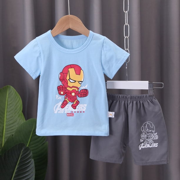 Spiderman Iron Man Baby Boys Ropa Traje de manga corta Camisetas Pantalones cortos Pantalones Superhéroe Capitán América Verano Ropa para niños Conjuntos90 (24M) Gao Jinjia LED