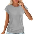 thumbnail image 7 of fatyb Women's Casual Tops Summer Cap Short Sleeve Tshirts Crew Neck Solid Color Loose Womens Basic Tee, 7 of 7