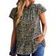 thumbnail image 1 of Camisa de manga corta Orillo fibroso Cuello alto Volantes Dobladillo suelto Estampado floral Blusas casuales Tops para uso diario Negro S, 1 of 6