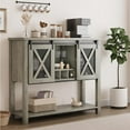 thumbnail image 3 of DSstyles Coffee Bar Cabinet, Farmhouse Sideboard Buffet Cabinet with Sliding Barn Doors, Wine Racks, Open Storage Shelf, for Kitchen, Dining Room, Entryway,White/Grey, 3 of 8