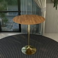thumbnail image 6 of LeisureMod 36" Round Bar Height Dining Table with MDF Top Pub Table and Gold Stainless Steel Pedestal Base for Modern Kitchen and Dining Room Verve Collection in Cognac Brown, 6 of 7
