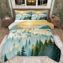 Manfei Western Farmhouse Twin Comforter Set, Green Gold Rustic Nature Scenery 2-Piece