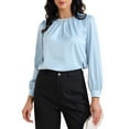 thumbnail image 1 of INSPIRAR CHIC Blusa de trabajo elegante para mujer con decoración de perlas, cuello redondo fruncido, camisa de oficina elegante, talla L azul, 1 of 6