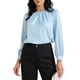 thumbnail image 1 of INSPIRAR CHIC Blusa de Trabajo Elegante para Mujeres con Decoración de Perlas, Cuello Redondo Fruncido, Camisa de Oficina Elegante Talla M Azul, 1 of 6