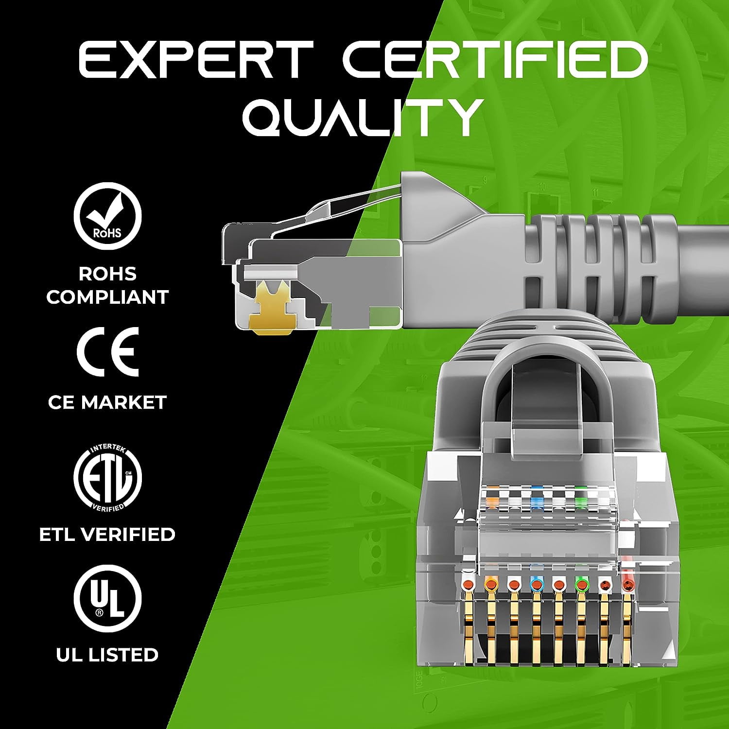 GearIT Pre-Terminated Cat 6 Ethernet Cables for Home & Office Network, Gray 7-ft 10 Pack