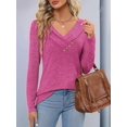 thumbnail image 4 of Women'S Fall Long Sleeve Tunic Tops for Leggings V Neck Button Casual Blouse Sweatshirt Rose Red S, 4 of 9