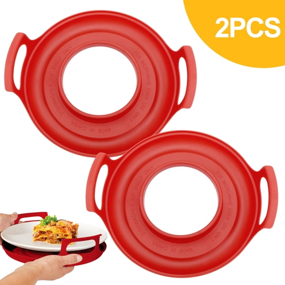 2pcs Microwave Cool Caddy with Handle, TSV Microwave Bowl Holders, Spill Proof Carrying Tray for Bowls, Plates, Meals, Red