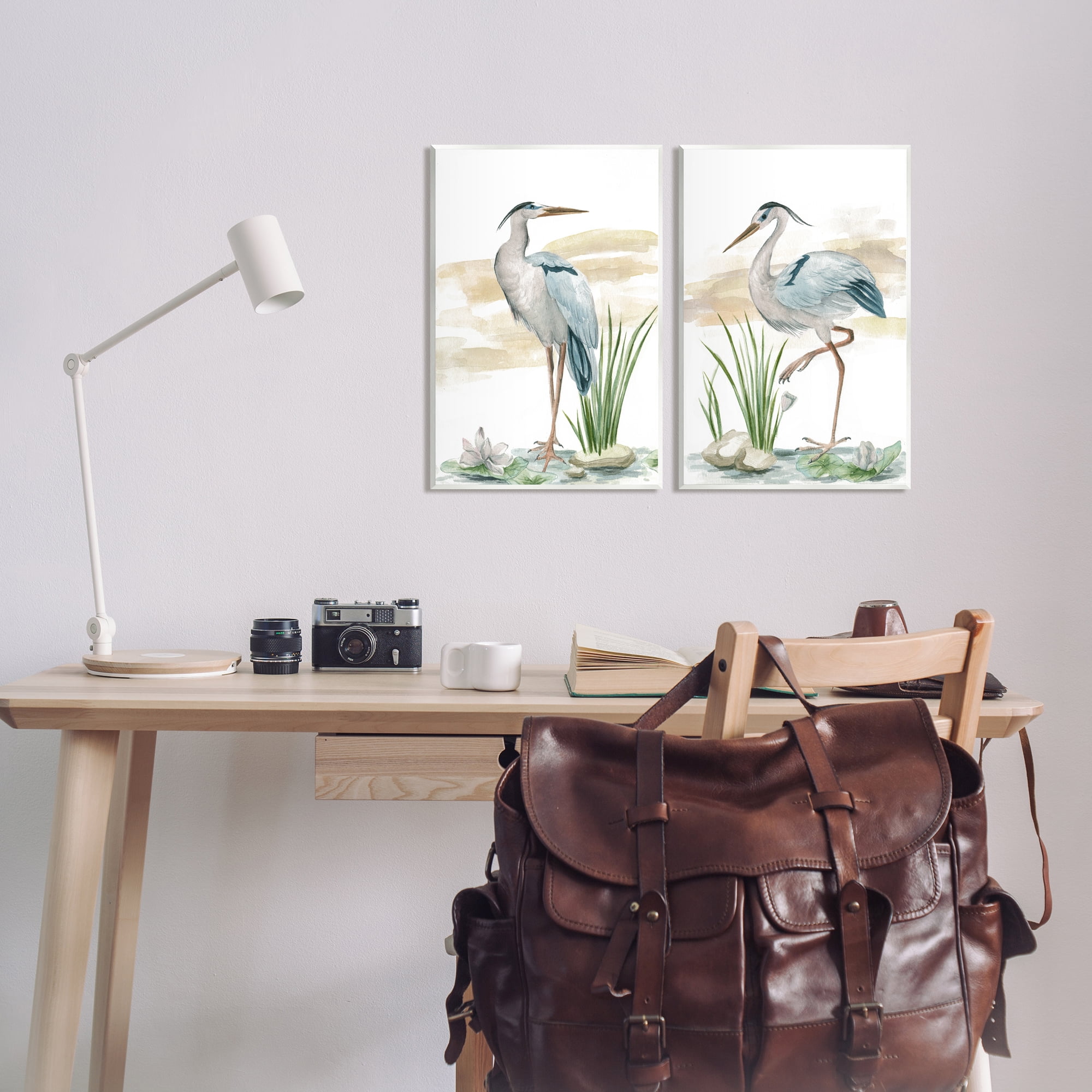 Stupell Industries Herons on Marsh Shore Animals & Insects Painting Unframed Art Print Wall Art, 13 x 19, Set of 2