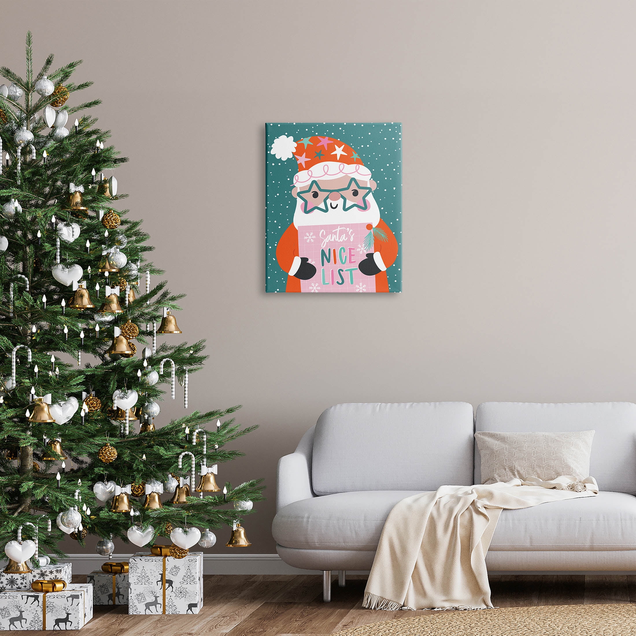 Santa's Nice List Falling Snow Holiday Graphic Art Gallery Wrapped Canvas Print Wall Art