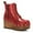 Red, variant on YDN Women's Round Toe Side Zip Ankle Boots Studded Wedge Mid Heels Lace Up Platform Booties Work Daily Event Shoes Size 7 Purple