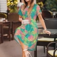 thumbnail image 3 of Fotbe Colorful Palm Leaves Vestido Largo de Moda para Mujer, Vestido Tipo Camiseta con Manga Corta y Estilo Casual a Rayas y Bloques de Color, 3 of 6