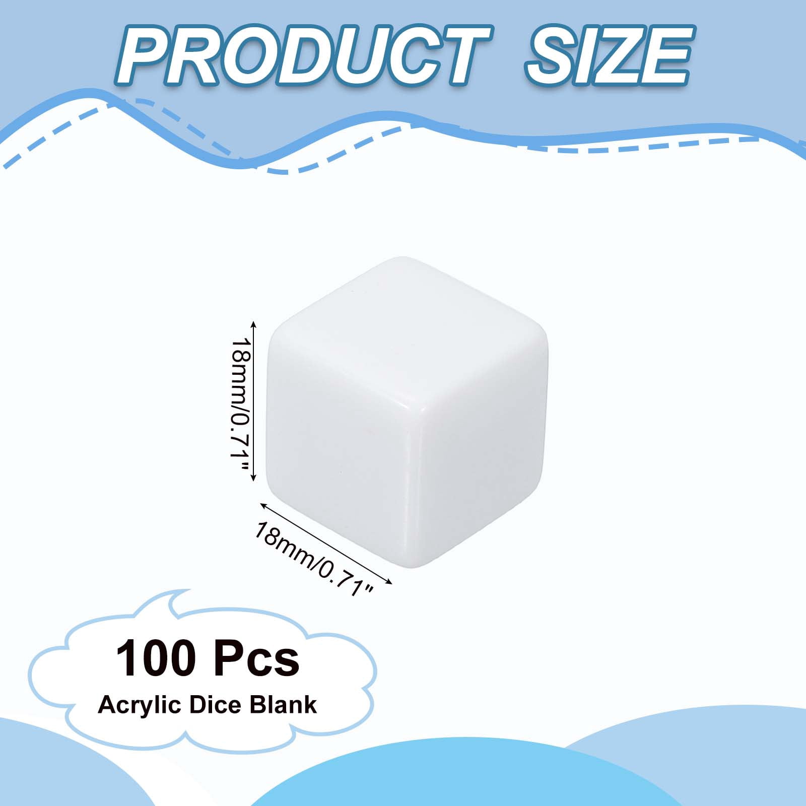 18 mm Acrylic Dice Blank, 100 Pcs Square Corner Blank Dice with Smoothed Surface Six Sided for Board, White