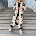 thumbnail image 3 of 2022 Casual Striped Color Matching Cardigan Fashion Knitted Long Sweaters Cardigan Elegant Women Long Sleeve Loose Cardigan Coat, 3 of 5