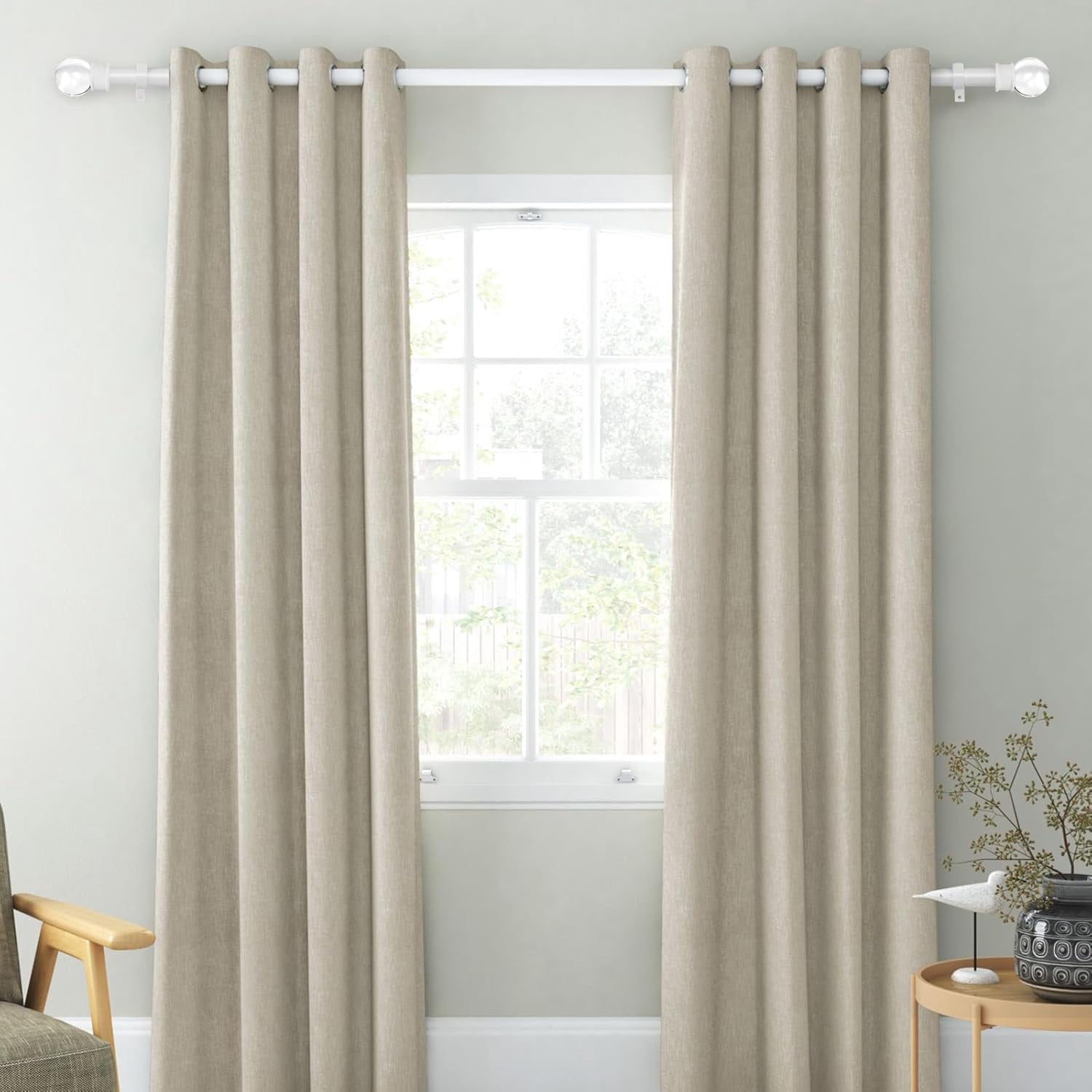 Urbanest Adjustable Single Curtain Rod Set Crystal Ball Finials – 1 -Inch Diameter, With Glossy White Rod, 48–84 Inches