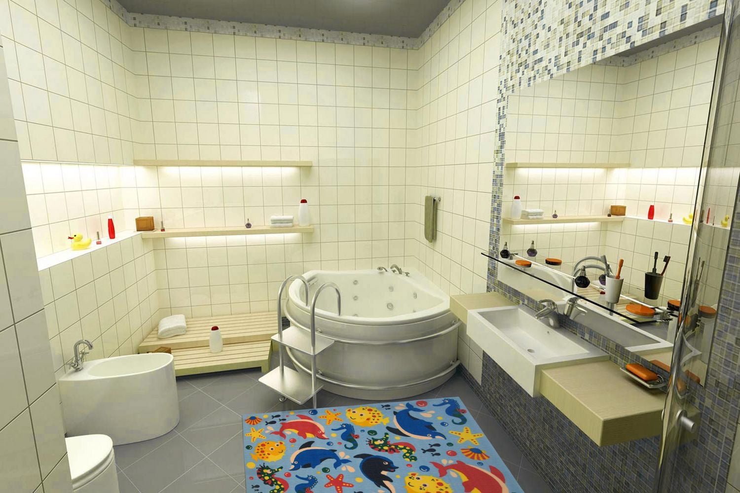 Tapis rectangle amusant pour enfant Aquarium multicolore nylon