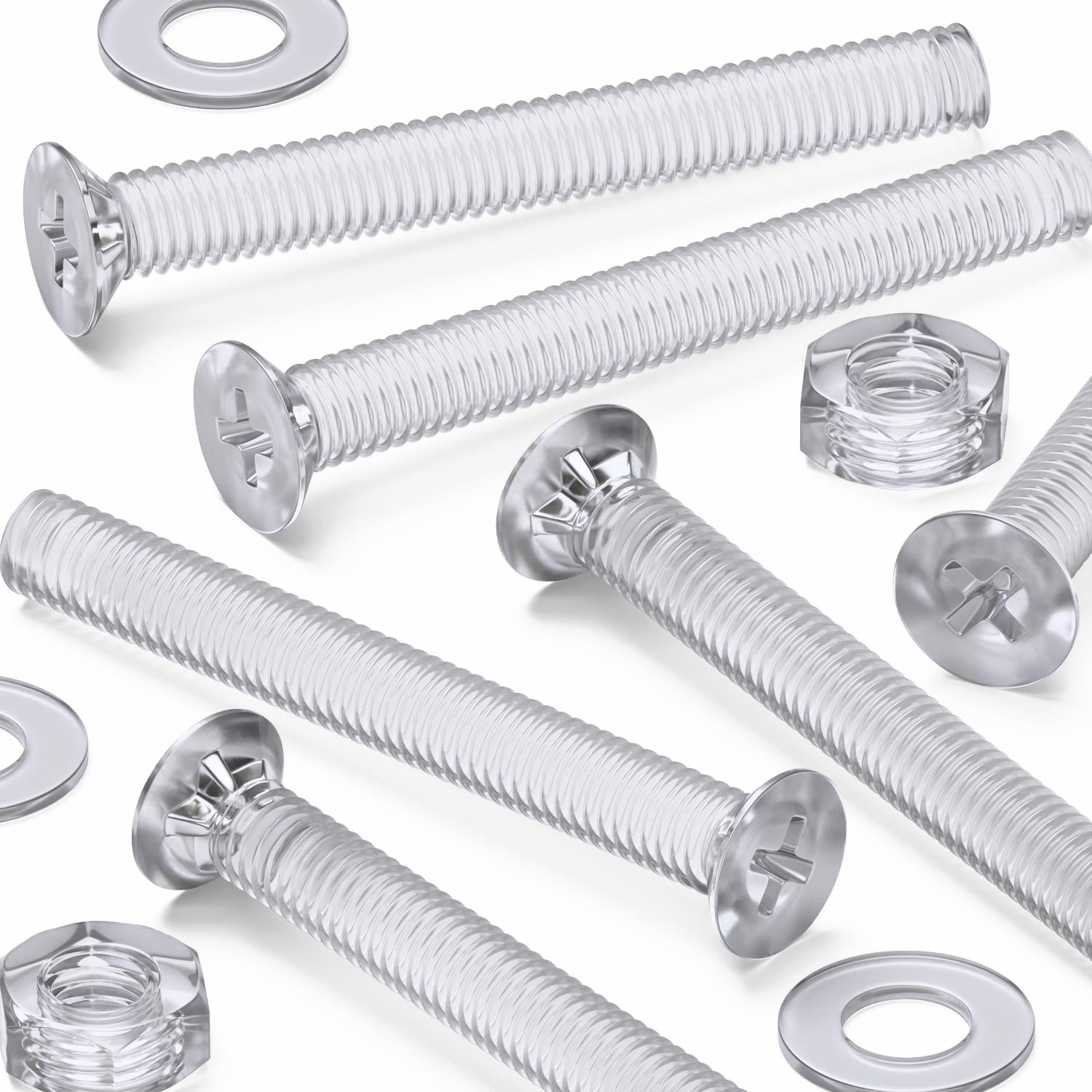50 x Crosshead Countersunk Screws Nuts and bolts, Transparent Clear Plastic Acrylic, M3 x 25mm - Acrylic Plastic Screws, (3/32 x 1 in)