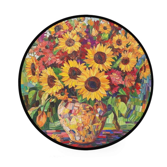 BZSMCE Round Decorative Floor Mat Floral Harmony Of Summer Pattern 36.2IN