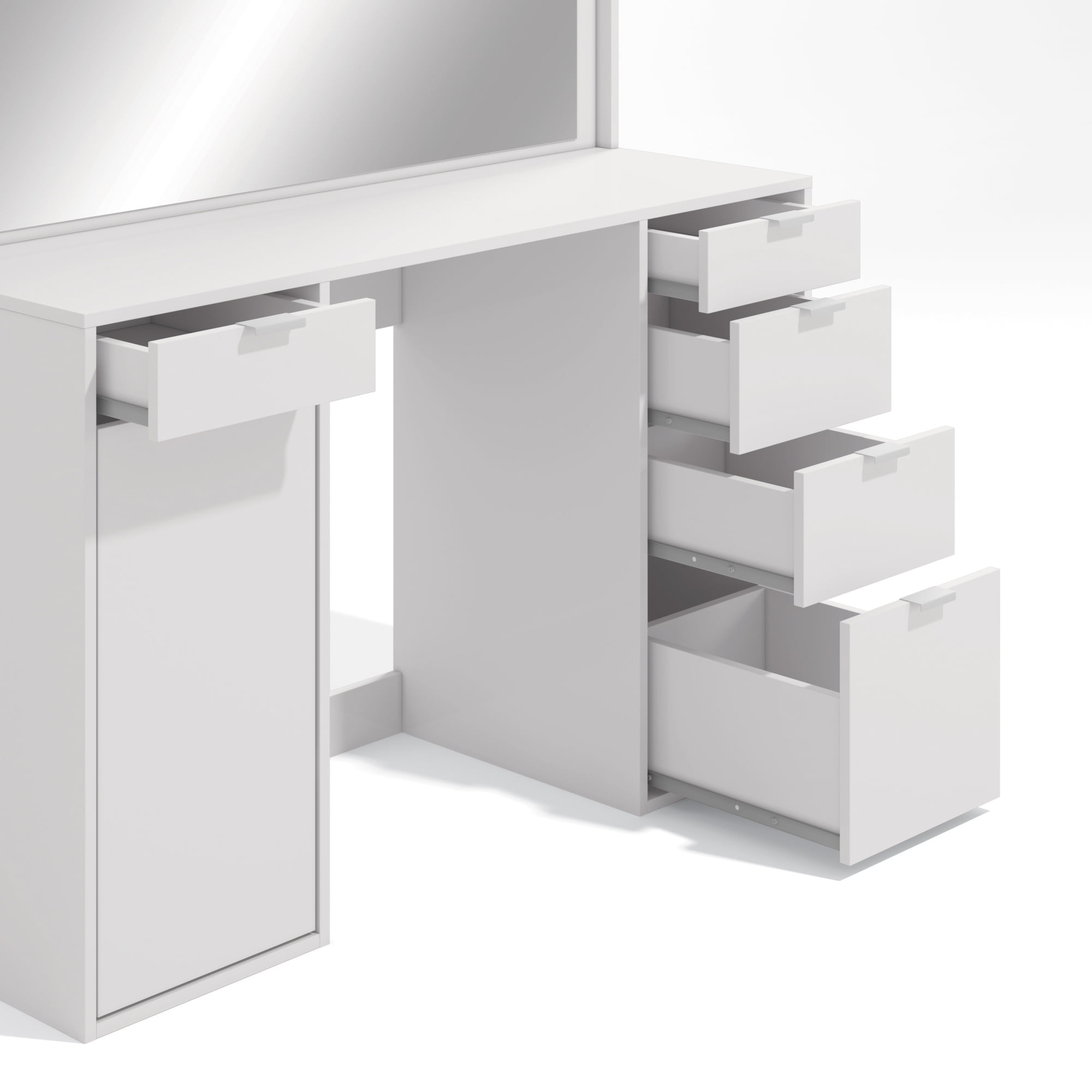 Kappesberg Mosi White Vanity Desk with LED Mirror, 5 Drawers & 1 Door – 47.7"W
