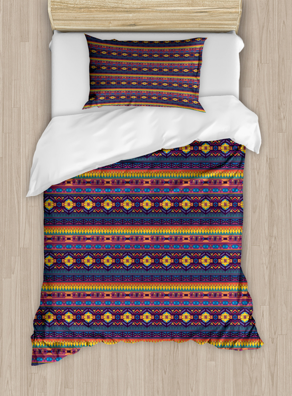 Ethnic Duvet Cover Set Twin Size, Aztec Inspired Repeating Folkloric ...