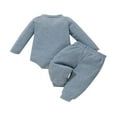 thumbnail image 2 of Newborn Baby Boy Girl Waffle Clothes Set Winter Long Sleeve Romper Tops and Pants Solid Outfits, 2 of 5