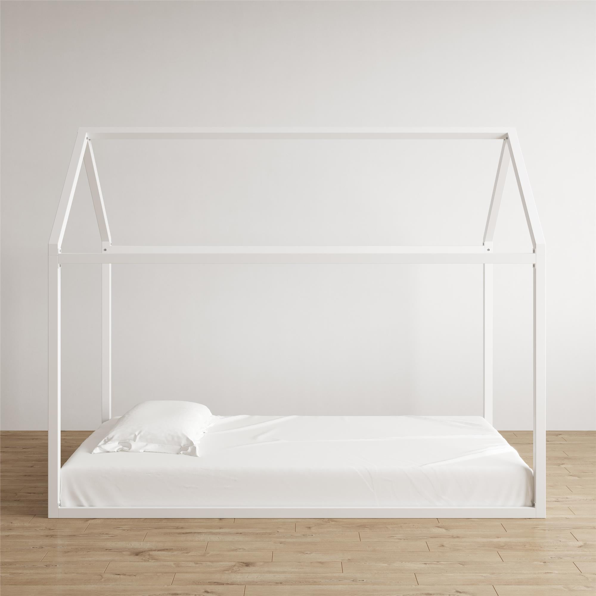 Max & Finn Skyler Metal Montessori House Bed, Twin, Off White