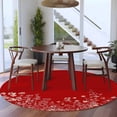 thumbnail image 3 of Round Rugs 5Ft, Red Botanical Round Area Rug Washable Indoor Throw Carpet, Farmhouse Spring Summer Flower Soft Non Slip Circle Rug for Cabinet Bathroom Home Decor Aesthetic, 3 of 8