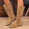 thumbnail image 2 of Mid Calf Boots With Cutout Design Low Heel Retro Boots Color: Khaki Size: 41, 2 of 9