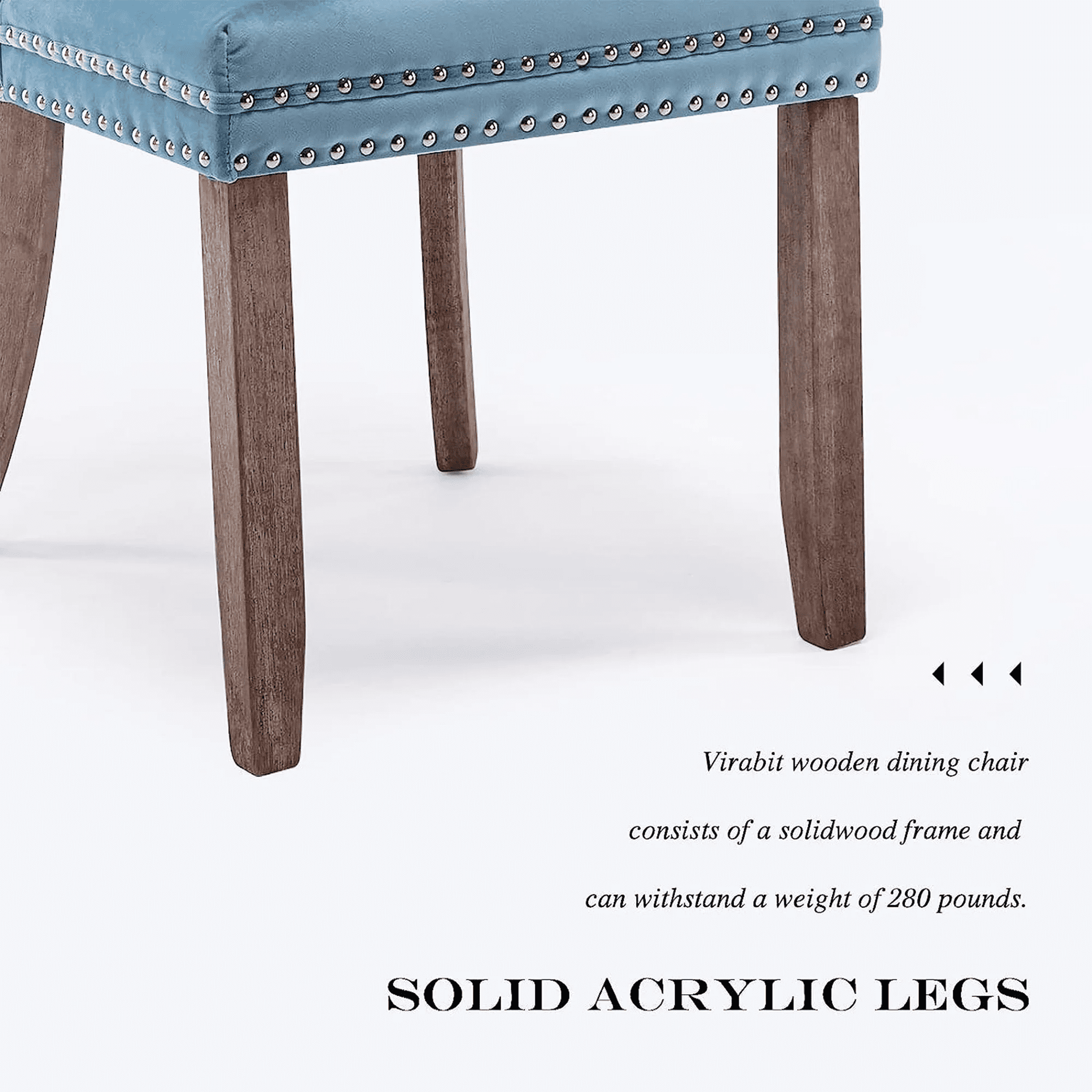 Dining Chairs Set of 2, Upholstered High-End Tufted Dining Room Chair with Back Ring and Nailhead Trim, Modern Velvet Kitchen Chairs with Solid Wood Legs for Kitchen, Home,Light Blue