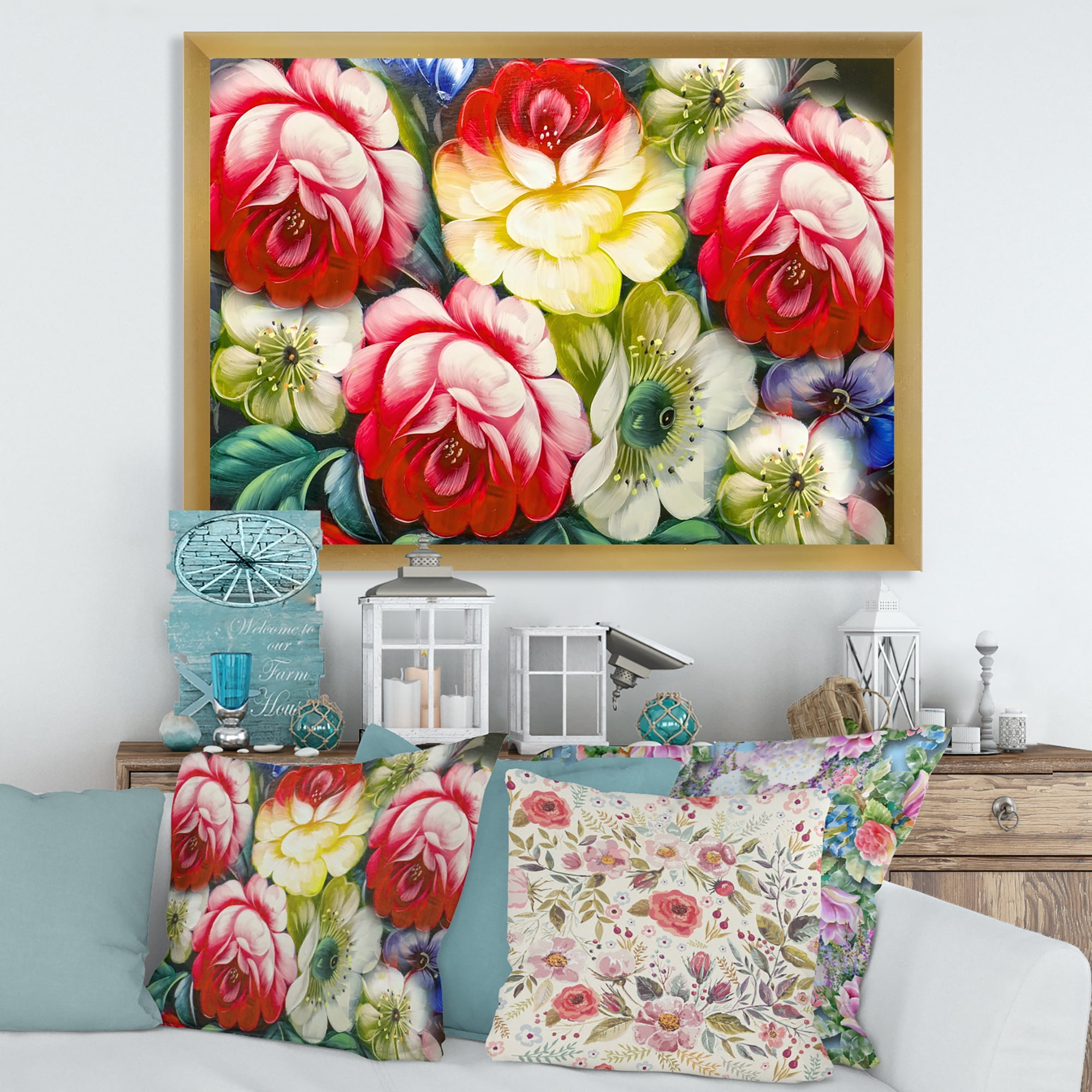 Designart 'Vintage VIbrant Yellow and Red Flower Still Life I' Traditional Framed Art Print