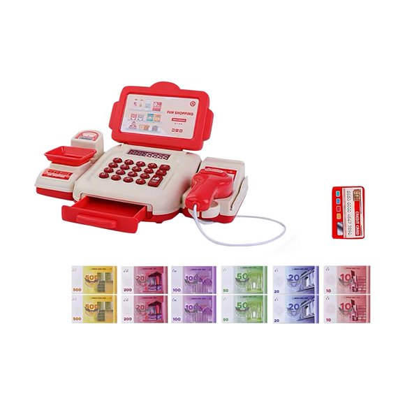 NAOJIE Cash Register For Kids,Play Money For Kids,Kids Cash Register,Simulation Supermarket Cash Register Children Cash Register Model Card Scanning-Red