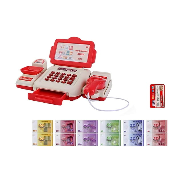 NAOJIE Caisse Enregistreuse pour Enfants,Argent de Jeu pour Enfants,Caisse Enregistreuse pour Enfants,Caisse Enregistreuse de Supermarché Simulée Modèle de Caisse Enregistreuse pour Enfants avec Numérisation de Cartes-Rouge
