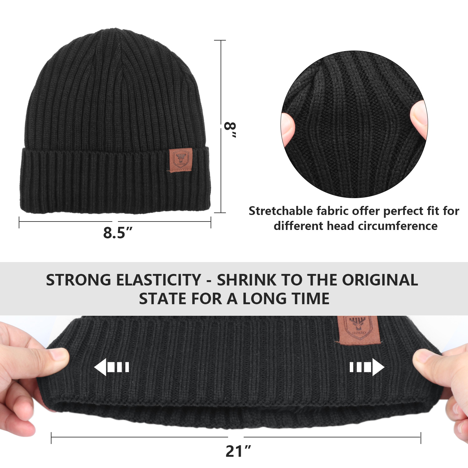 OZERO Knit Beanie Winter Hat Thermal Polar Fleece Snow Skull Cap for ...